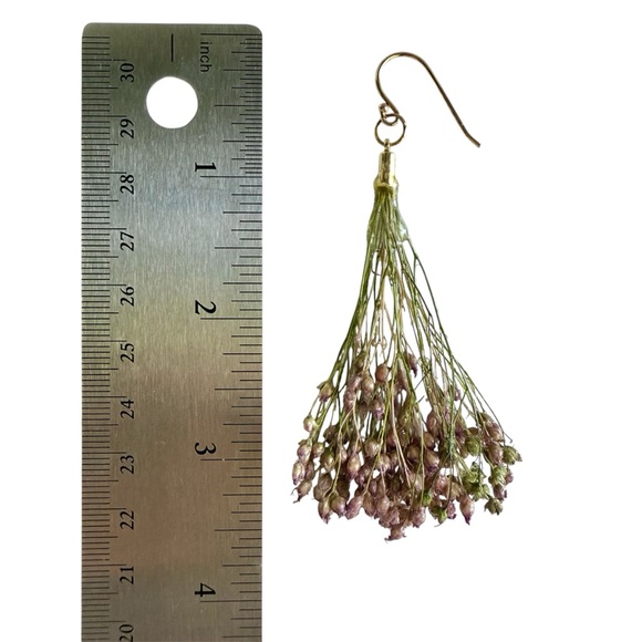 Dauphinette Preserved Flower Earrings Buttercup Rosebud Purple Wisteria - Picture 7 of 9